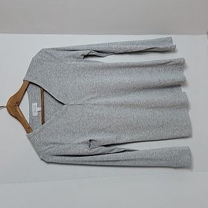 T By Talbots Lounge Women's Gray 1/4 Button Long Sleeve V-Neck Top,  Sp